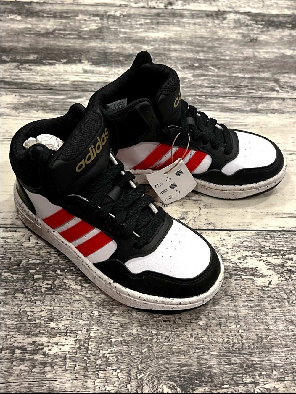 adidas Kids Mid-Top Sneakers in Black White and Red Stripes